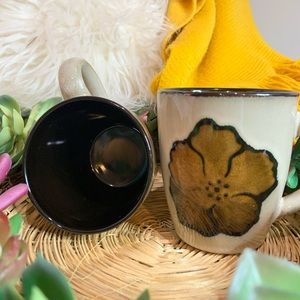 BOHO (Pair) Brown Poppy Flower mug by Pfaltzgraff